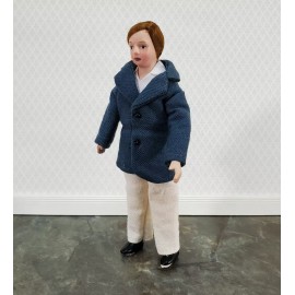 Town Square Miniatures Dollhouse Man Modern Doll Porcelain Dad Father 1:12 Scale Blue Jacket