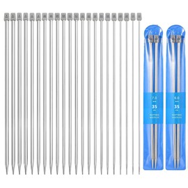 Knitting Needles Set, 11 Pairs Stainless Steel Straight Single Pointed Long Knitting Needles Kits 2.0mm /2.5mm /3.0mm /3.5mm /4.0mm /4.5mm /5.0mm /5.5mm /6.0mm /7.0mm /8.0mm