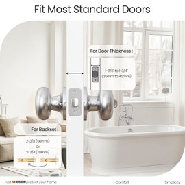 HOSOM Privacy Door Knob with Lock,2 Pack Interior Door Knobs for Bedroom and Bathroom, Keyless Doorknob with Round Ball, Satin Nickel Door Handle, 1 Pack