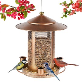 Bird Feeders for Outdoors, 4 Lbs Large Seed Capacity with 3 Cups for Drinking, Heavy Duty Metal Squirrel Proof Wild Bird Feeders for Gardens and Backyards, Ideal Gift for Bird Lovers and Seniors