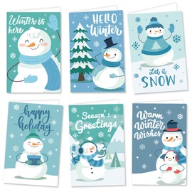 GRADESIN 24 Pack Winter Christmas Cards with Envelopes & Stickers, Blank Holiday Snowman Cards Bulk, 4"x 6" Xmas Cards with Envelopes for Kids Friends Family, 6 Assorted Designs