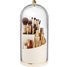 Organizador de brochas maquillaje con tapa antipolvo, acrílico transparente, gran capacidad, ideal para cosméticos, escritorio, tocador, portacepillos, elegante y fácil de limpiar