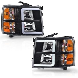 PIT66 LED DRL Headlights Assembly Compatible with Chevy Silverado 1500 2007-2013/2500HD 3500HD 07-14 (Not Fit 2007 Old Body Silverado Classic) Clear Lens Black Housing Amber Reflector