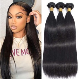 Straight Human Hair Bundles 10 10 10 Inch Trippy Hair Bundles Human Hair 100% Brazilian Unprocessed Raw Hair Bundles Weft Weave Bundles Human Hair Extensions For Black Women Natural Color