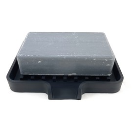 Happitasa Silicone Soap Dish Tray and Sponge Holder with Drain Chute, Pack of 2 | Bathroom and Kitchen Sink Organizer Caddy (Black, 5.2"x4", 7.2 Ounces)