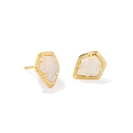 Kendra Scott 14k Gold-Plated Framed Tess Stud Earrings in Iridescent Drusy, Fashion Jewelry for Women
