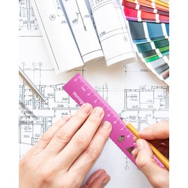 Honagu Triangular Ruler Set, 4 Pieces Aluminum Alloy Ruler, Metal Drafting Ruler, Geometric Protractor for Students, Draftsmen, Engineers, Home School Office Supplies (15cm/5.9inches, Pink)