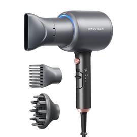 Wavytalk Blow Dryer, Blown Away Ionic Hair Dryer for Curly Hair with Diffuser, 1875W Fast Drying Blow Dryer with Ceramic Technology, 3 Attachments for All Hair Types, Light and Quiet, Grey