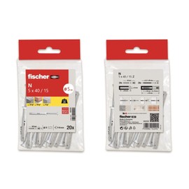 fischer - Dowels and Impact Screws N 5 x 40, Concrete Dowels, Bag of 20