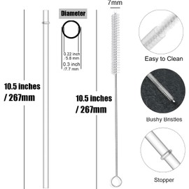 ALINK 12-Pack Reusable Hard Plastic Clear Straws, 10.5 inch Long Tumbler Straws for 16 OZ 20 OZ 30 OZ Stanley, YETI, Starbucks Tumblers with Cleaning Brush