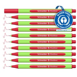 Schneider Schneider Line-Up Fineliner (Strichstärke 0,4 mm, aus biobasiertem Kunststoff, ausgezeichnet mit Der blaue Engel) 10 Stück, romantic red