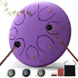 Rain Drum for Outside,6 Inches 8 Notes Rain Drum for Garden Instrument, Drum Rain Chime Waterproof, Rain Drum Outdoor, with Drum Bag, Music Book, Drum Mallets (Purple, 6 Inches)
