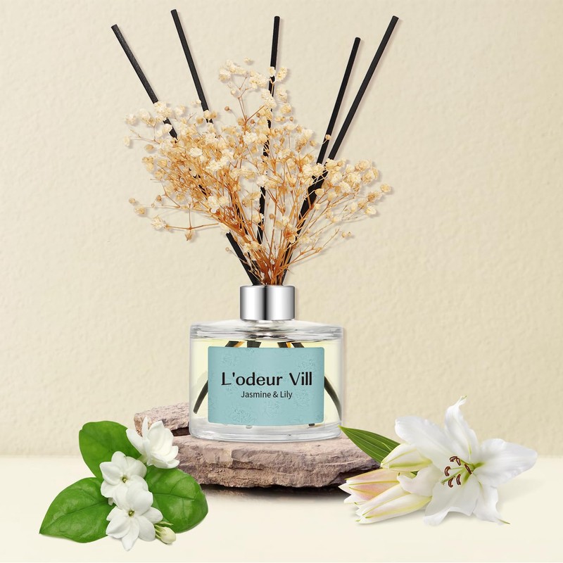L'odeur Vill Reed Diffuser Set, 6.7 oz(200ml) Jasmine & Lily