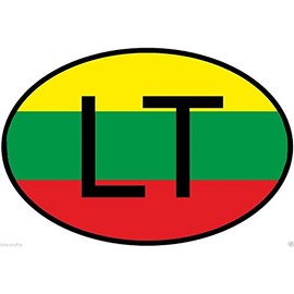 LT Lithuania Country Code Oval with Flag Sticker Bumper Sticker Laptop Sticker Toolbox Sticker Helmet Sticker