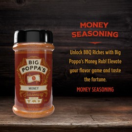 Big Poppa’s Money BBQ Rub – Prize-Winning Meat Seasoning for Any Cut with Sea Salt, Garlic Powder & Cane Sugar – Gluten-Free BBQ Seasoning Blend for Pulled Pork, Ribs, Chicken & More (14 Oz)
