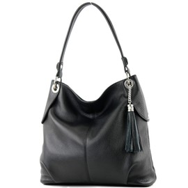 modamoda de - T185 - Italian Women's Leather Shoulder Bag - black, size: m