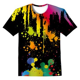 LAIDIPAS Neon T-Shirts for Kids Boys Novelty T-Shirts Colorful Paint Black Shirts 3D Graphic Youth Tops Clothes 14-16 Years