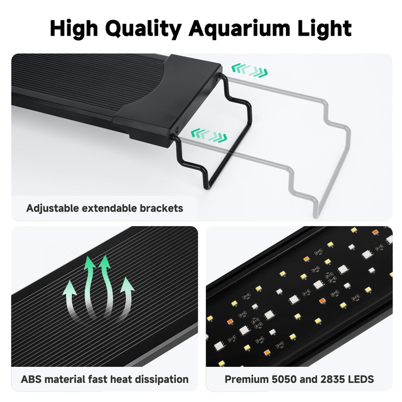 AQQA LED Aquarium Light, 24/7 Mode IP68 Waterproof Extendable Bracket