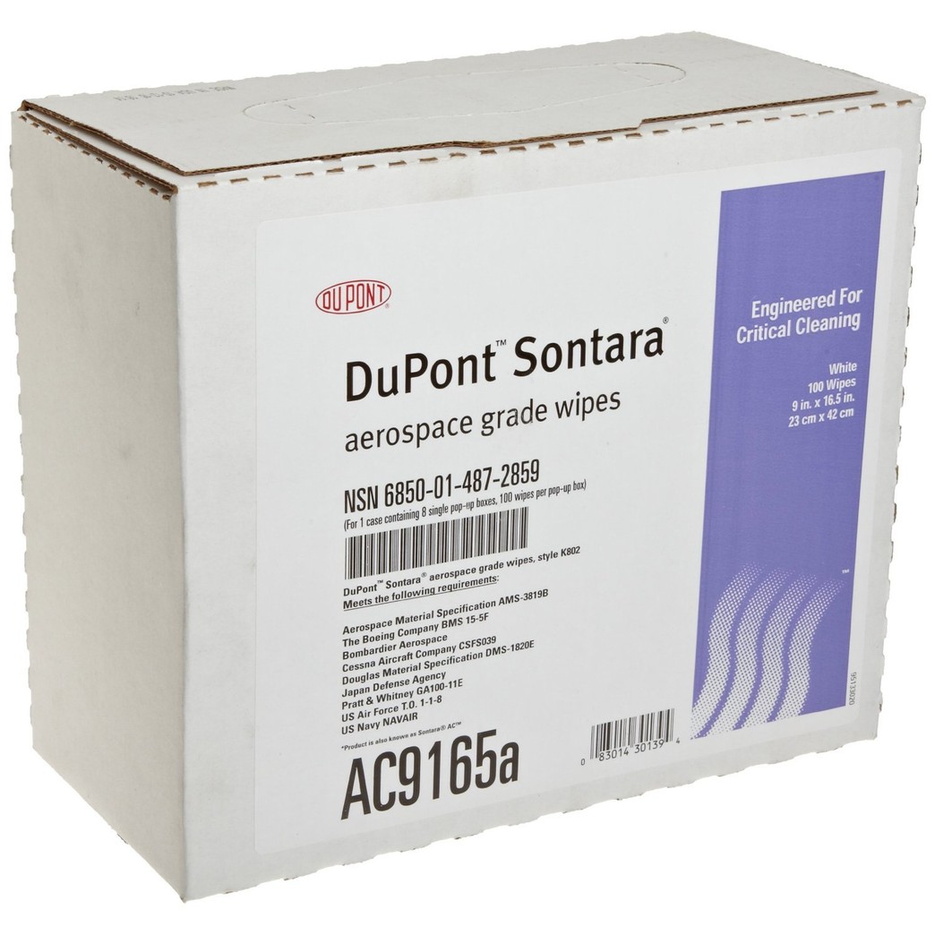 Contec AC9165 DuPont Sontara White Aircraft Wipe In Single Pop-Up Dispenser Box, 9" Length x 16.5" Width (Pack of 100)
