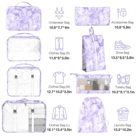 8 Set Packing Cubes for Suitcases,Packing Cubes with Shoe,Cosmetics,Clothing,Accessories Bags for Travel Luggage Organizer Women Men(Purple Marble)