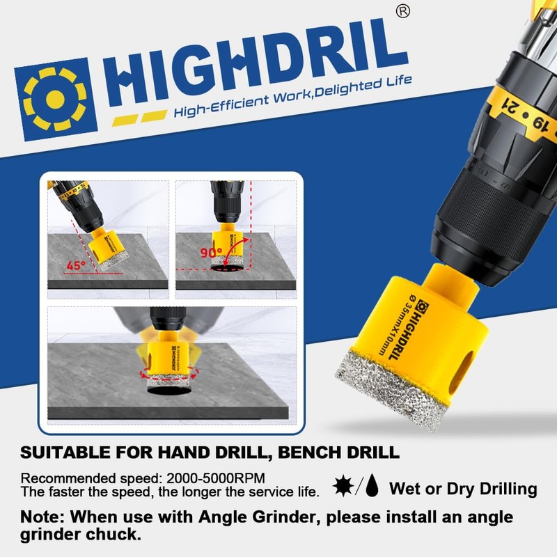 HIGHDRIL 11Pcs Diamond Hole Saw Kit - 1/4", 5/16", 3/8",