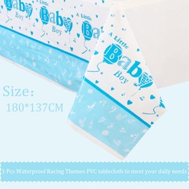 YAAVAAW 54"x108" Blue Baby Shower Table Cloth Party Disposable for Boy,Rectangular Waterproof,Oil-proof Tablecloth Plastic Table Cover for Picnic,Birthday,Baby Shower Themed Party Table Decorations