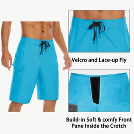 Mivei - Pantalones cortos para hombre de 22 pulgadas, sin forro con bolsillos con cierre, traje de baño, bañador, para la playa, para nadar, Azul, 30