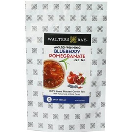 Walters Bay Blueberry Pomegranate Iced Tea, 12 Count, Quart Sized Tea Bags, Ceylon Black Tea, Unsweetened, Wild Blueberry Pomegranate Flavor, 100% Hand Plucked, Sri Lankan Tea