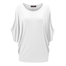 MBJ WT1073 Womens Scoop Neck Half Sleeve Batwing Dolman Top L White