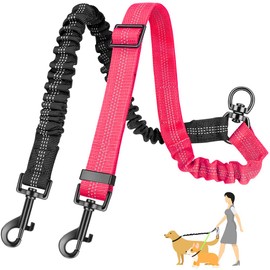 SlowTon Double Dog Leash Coupler, No Tangle 360° Swivel Dual Leashes for Walking 2 Dogs, Adjustable Length Reflective Splitter Leash for Training, Small, Medium & Large Two Dogs(Black&Pink)
