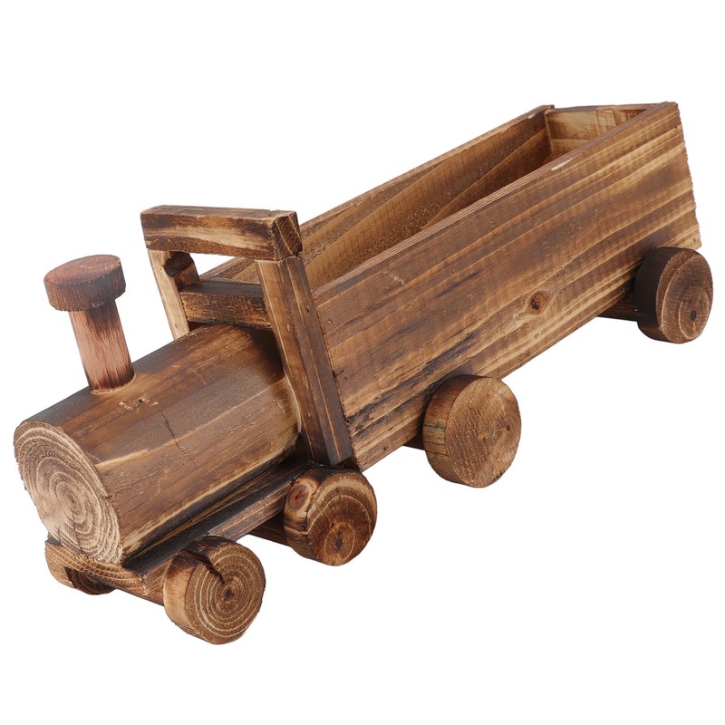 Wooden Flower Pot Cartoon Train Shape Good Ventilation Succulent Flower