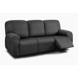 ULTICOR 8-Pieces Recliner Sofa Covers, Yarn Dyed Stretch Reclining Couch Covers for 3 Cushion Reclining Sofa Slipcovers Thick Soft Washable (Black, 3 Seater Recliner Cover)