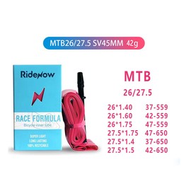 Ridenow Ultralight Bicycle Inner Tube 26 Inch 27.5 Inch 29 Inch MTB Bike Tube Valve Length French 45MM for Mountain Bike Tube (MTB 29-66g)