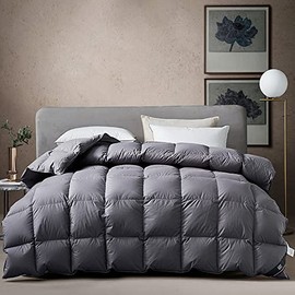 KRT Luxurious Goose Feathers Down Comforter Dark Grey Twin Size All Season Duvet 35 Oz Filling Quilted Insert 100% Cotton Cover with 8 Corner Tabs (Dark Grey, Twin All-Season)