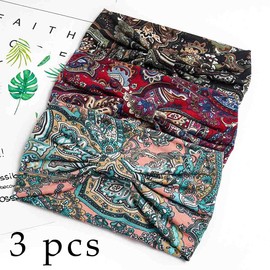 Aceorna Boho Bandeau Headbands Wide Knot Hair Band Stretch Turban Head Wraps Fashion Hair Accessories for Women 3 Pcs (Exquisite)