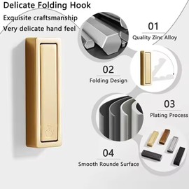 Meirenda 6PCS Folding Wall Hooks, Heavy Duty Space-Saving Foldable Bathroom Towel Robe Coat Hooks Wall Mounted for Hanging Coat Towels Clothes Hat Bags Keys（Gold 6PCS）