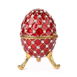 QIFU Vintage Red Imperial Faberge Egg Style Ornament with Mini Royal Carriage, Unique Gift for Easter