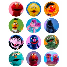 Handmade 12 Sesame Street, edible paper, cupcake cookie toppers CHOOSE SIZE pre cut - 1.5"