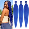 ADIASAI Braiding Hair Pre Stretched 24 Inch 3 Packs, Blue Pre stretched Braiding Hair for Professional Braiding Hair Extensions, Hot Water Setting Yaki Texture Synthetic Hair