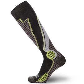 High Performance Wool Ski Socks - Outdoor Wool Skiing Socks, Snowboard Socks (1 Pair - Highland Green/Grey/Yellow, Large)