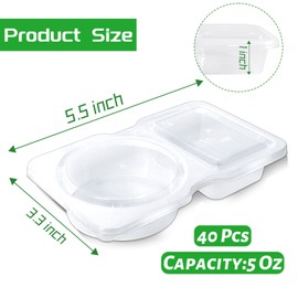 Szsrcywd 40 Sets Double Compartment Condiment Containers with Lids,Plastic Snack To Go Take Out Container for Sauces,Fruits,Vegetabble,Travel Picnic,5 oz,2 Compartments