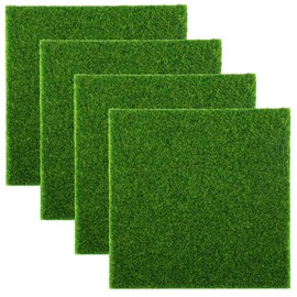 Lotsdonxia 4 Pcs Artificial Grass Mats - 15x15 Cm Turf for Miniature Gardens Decoration, Life-Like Micro Landscape Mats for Terraces and Outdoor Spaces