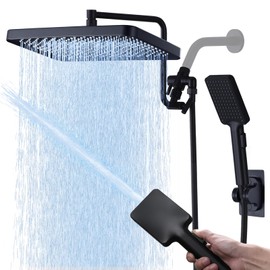 13 Inch Shower Head With Handheld Spray Combo, High Pressure Waterfall Shower Head Rain Shower Head With Handheld Tandem Shower Head With 12 Inch Extension Arm, Brass Shower Diverter (Matte Black)