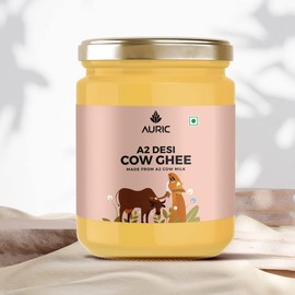 Auric A2 Desi Cow Ghee | Clarified Butter | Pure Brijwasi Ghee | Bilona Curd Churned | Lab Tested | Perfect Aroma & Danedar Ghee | Grass Fed, Stress Free Cattle | Glass Jar 500 ml
