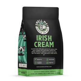 Bones Coffee Company Irish Cream, Creamy Liqueur Flavored Coffee, Medium Roast Low Acid Arabica Beans Compatible with Auto drip and French Press Coffee Maker, 12 Oz Ground