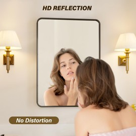 GAOMON Black Metal Framed Bathroom Mirror for Over Sink 24 * 32" Vanity Rounded Rectangle Wall Mirror Wall Mounted Home Decor (Hangs Horizontally or Vertically)