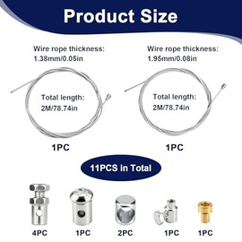 2 pieces 2 m motorcycle universal cable repair kit, Bowden cable repair kit, throttle cable, clutch cable, shift cable set with 9 screw nipples, diameter 1.38 mm, diameter 1.96 mm cable for scooters