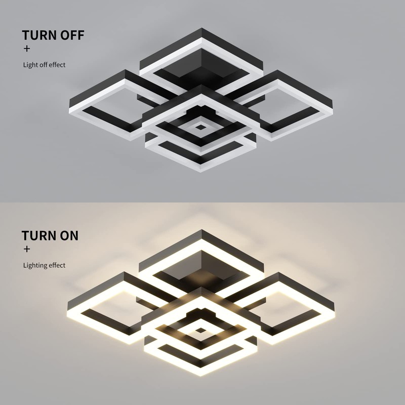 GEADI Modern LED Ceiling Light, 64W Black Flush Mount Light