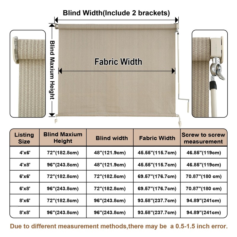 AOSKY Outdoor Roller Shades，Cordless Patio Shades Roll Up Outdoor Blinds，Roller