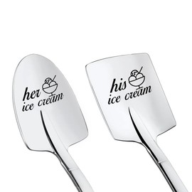 His and Her Ice Cream Shovel Sets for Couples Girlfriend Boyfriend Anniversary Birthday Christmas Gifts for Ice Cream Lover Husband Wife Stainless Steel Couple Engraved Spoons